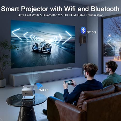 【Officially-Licensed APP & Auto Focus & Keystone】Mini Smart 4K Projector, VOPLLS 1000 ANSI Full HD 1080P WiFi 6 Bluetooth Portable Projector, Movie Projectors for Bedroom/Outdoor/Phone — view 6