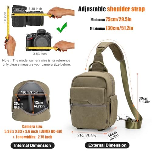 Cwatcun Sling Camera Bag Canvas, Compact Crossbody Case with Rain Cover — view 2