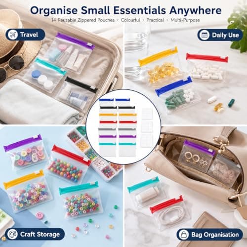 14 Pcs Reusable Zip Seal Pill Bags for Travel, Small Storage Pouches | Small Slide Lock Bags for Pills Vitamins and Jewellery, Waterproof Clear EVA Medication Pouches, Zippered Pill Pouch Set — view 4