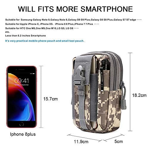 flintronic Tactical Waist Bags, Universal Outdoor Waist Bag | Molle EDC Pouch + Outdoor Hook | Utility Gadget Waist Bag with Cell Phone Holster for Sports, Hiking, Camping, Traveling (ACU Camouflage) — view 2
