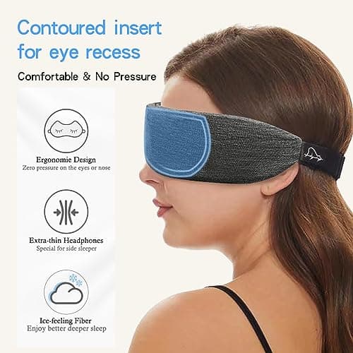 ALASKA BEAR Sleep Headphone Mask Bluetooth 5.2 HD Stereo Noise Reduction 3D Eye Mask for Sleeping Eye Contour Built-in Mask w/Thin Speakers Wireless Audio Sports Headgear(Gray) — view 3