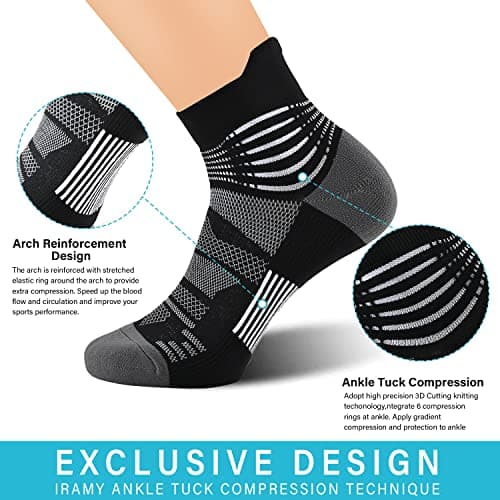 IRAMY Compression Ankle Support Socks Men Running Coolmax Wicking Cushioned Athletic Plantar Fasciitis Relief Women 3 Pairs (Black+White+Dark Grey L) — view 2