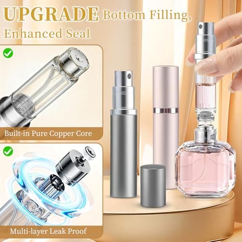 TonJin 2 PCS 5ml Travel Perfume Atomiser Refillable, Small Portable Empty Spray Bottle, Leakproof & Easy To Refill Perfume Decanter Cologne Dispenser for Women and Men(Grey & Pink) — view 2
