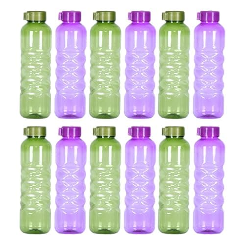 EcoWise Reusable Plastic Water Bottles - 1 Litres, 12-Pack, Drinking Juice Twist Design Water Bottles with Leakproof Cap, Lightweight, Durable & BPA-Free for Home Office School Outdoor Sports Gym — view 3
