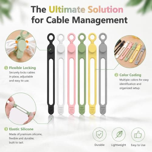 16Pcs Reusable Silicone Cable Ties, 10.5cm, 6 Colours — view 4
