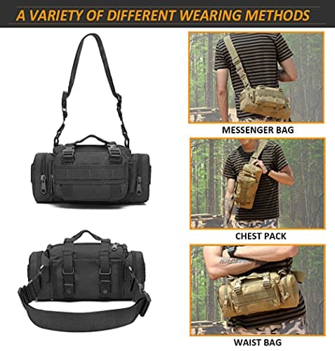 Tactical Duffel Bags for Men, 3P Military Molle Waist Fanny Packs EDC Utility Pouch Crossbody with Shoulder Strap Hand Carry — view 4
