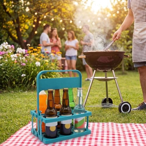 HOMAVEL Foldable Beer Carrier Plastic - Black Drink Caddy 6 Bottle Holder Basket for Delivery Rack, Sports Water Bottles, Camping & Parties - Sturdy PP Material with Steel Screws — view 5