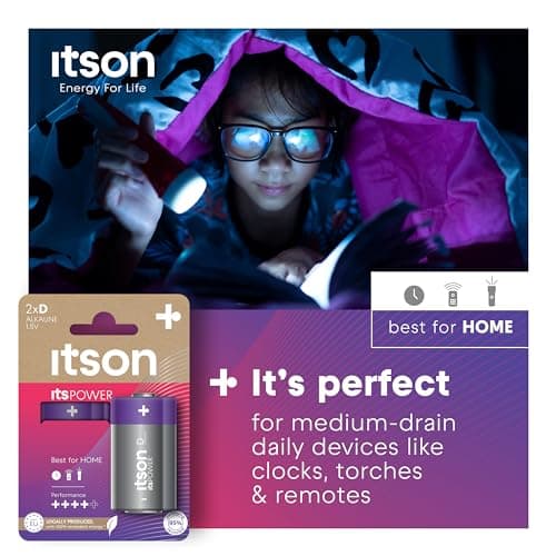ITSON, D batteries, pack of 2, eco-friendly packaging of 95 Percentage recycled materials, for clocks, torches, remote controls, made in EU — view 2