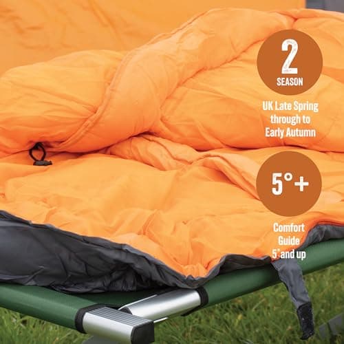 Milestone Camping Rectangle Sleeping Bag for Adults & Kids / 2 Season Sleeping Bag for Camping, Hiking, Festivals & Outdoor Adventures/Insulated Filling/Grey & Orange / 170 x 75cm 26700 — view 3