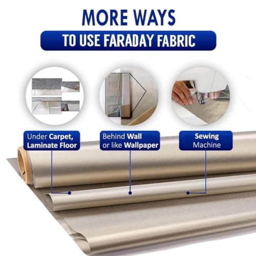 Faraday Fabric Military Grade Conductive WiFi Cell RFID EMF Shielding Signal Blocking from Cellular Signal WiFi GPS,silver-1x1.1m — view 5