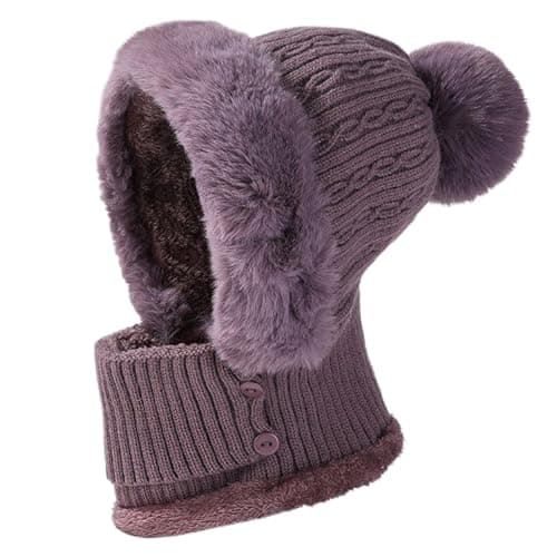Generisch Knitted Winter Hats for Women, Windproof Neck Warmer, Winter Hat Including Scarf, for Hiking and Cycling and Travel, Cycling, Snowboarding for Women, Grandma, Mother, purple