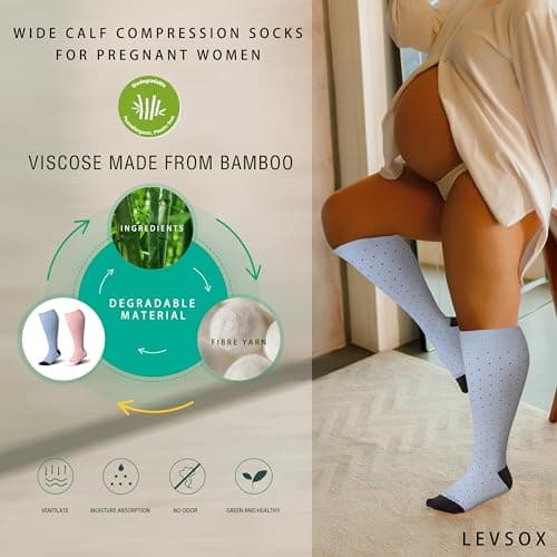 LEVSOX Bamboo Plus Size Compression Socks for Women Men Wide Calf 15-20mmHg Knee High for Pregnancy, Nurse, Travel, 3 Pairs-Dots, XL — view 2