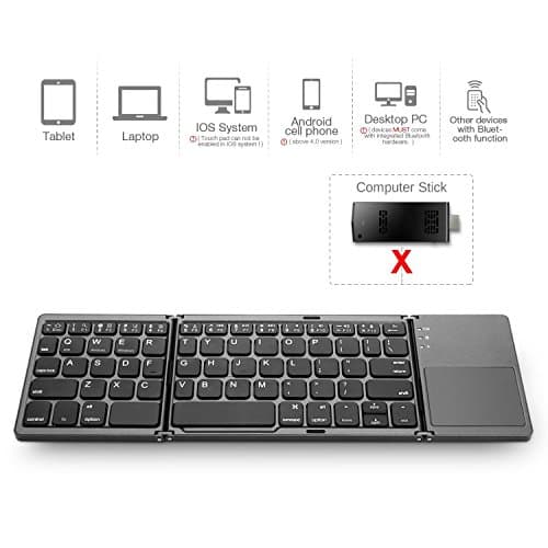 Zedo Foldable Bluetooth Keyboard, Pocket Size Portable Mini BT Wireless Keyboard with Touchpad for Android, Windows, PC, Tablet, with Rechargeable Li-ion Battery — view 6