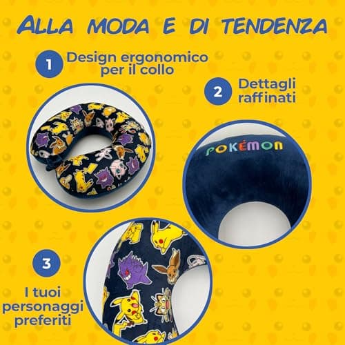 Pokémon Kids Travel Neck Pillow – Memory Foam U-Shape Headrest, Removable Washable Cover, Snap Button Closure, 29 x 29 cm – Pikachu Gift for Pokémon Fans — view 3