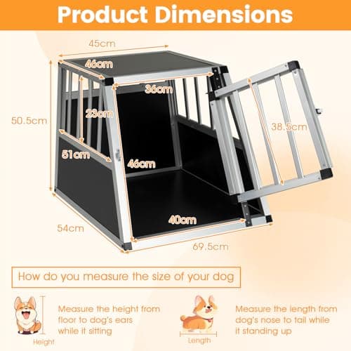 GYMAX Travel Dog Crate, Aluminum Dog Transport Box with Lockable Door & Trapezoidal Design, Chew-proof Puppy Cage for Camping Truck (69.5 x 54 x 50.5 cm,without Removable Divider) — view 6