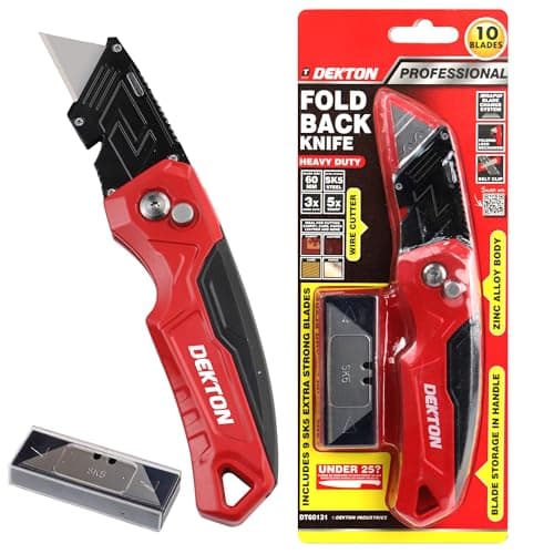 Dekton Pro Heavy Duty Folding Knife with Ergonomic Handle Rapid Blade Change Zinc Alloy Body Belt Clip Wire Cutter and Blade Storage for Vinyl Rubber Plastics and Carpet — view 5