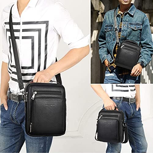 A-QMZL Mens Shoulder Bags Travel Shoulder Bag Messenger Bag Vintage PU Leather Shoulder Bag Waterproof Crossbody Handbag Satchel Sling Bags Suitable for Leisure, Festivals and Travel (black) — view 4