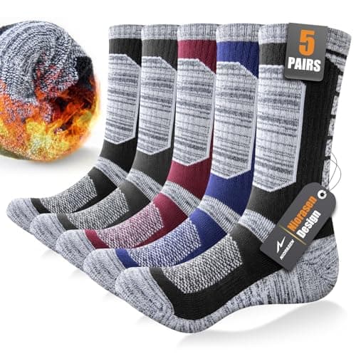 Niorasen Thermal Socks, 5 Pairs Thick Warm Work Socks, Multicolour, 6-8