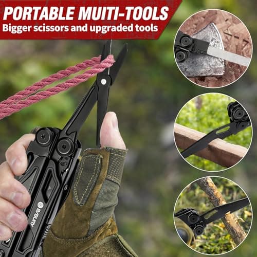 BIBURY Multitools, Multi Tool Foldable Pliers with Upgraded Scissors and Screwdriver Set, Stainless Steel Pocket Tool- Pro, Ideal for Camping, Outdoor, Repairing - Gift for Dad Men - All Black — view 6
