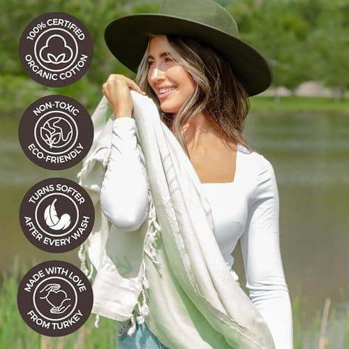 FESHKA Sand Proof Turkish Beach Towel – Oversized, Quick Dry & Lightweight Travel Towel - 100% Organic Cotton Beach Blanket - Perfect for Bath, Pool & Picnic | Cat Eye (Light Green) — view 4