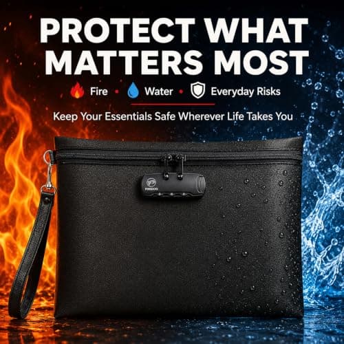 FIREDOG Fireproof Document Bag with Lock, Fireproof Waterproof Money Bag Safe Storage Pouch for A4 Documents, File,Cash and Valuables(Black, 14"x10") — view 2