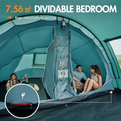 Portal Luxury 6 Man Tunnel Tent Large Family Tent with Living Area 2 Bedroom Dividable 3000mm Waterproof 5 Man Camping Tall Standing up Height with Sewn-in Groundsheet 5-6 Person — view 4