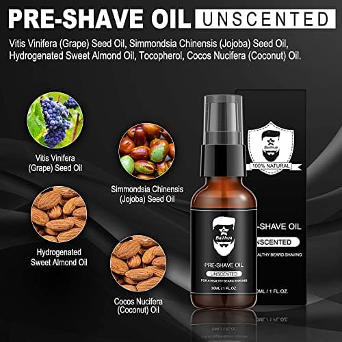 AN BAILIHUA Shaving Kit for Men, Include Cream, Pre Shave Oil, Aftershave Balm Tool, Brush & Bowl, Apron Bib Gift Sets him Boyfriend Stocking Fillers (Unscented), 1.0 count — view 2