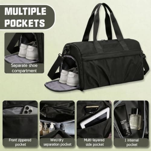 Cycayit Gym Bag with Shoe Compartment, 45 cm, Black — view 3