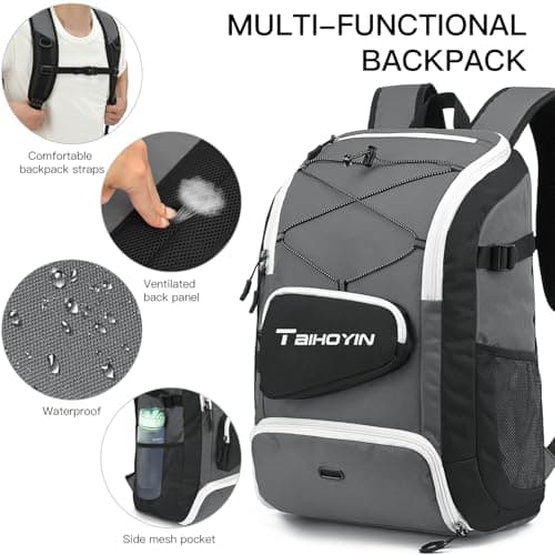 TAIHOYIN Gym Backpack for Men Women with Shoes Compartment & Wet Pocket 30L Travel Laptop Rucksack Waterproof Casual Daypacks Sports Duffel Bag for Swimming Yoga, Grey — view 4