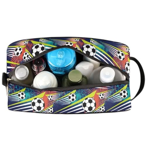 Travel Toiletry Bag for Boys Kids - Waterproof Hanging Dopp Kit for Men, Shaving Bag with Large Capacity for Bathroom, Sports, Shower (Football) — view 5