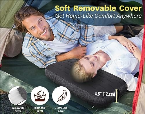 TREKOLOGY Camping Pillow - Large Inflatable (60x38cm) for Home-Like Comfort, Portable & Ergonomic, Easy to Clean, Durable & Leak-Proof, Adjustable Removable Strap for Secure Fit – ALUFT Ultra (Grey) — view 3