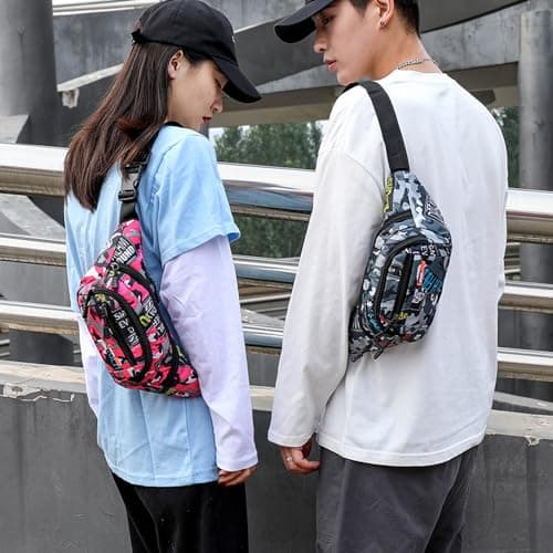 Bum Bag,Camo Bumbag Camouflage Belt Bag Waist Bag Fanny Pack Fabric Nylon Money Belt for Men Boys Running Hiking Travel Sports 13.65 * 4.68 Inch Grey — view 5