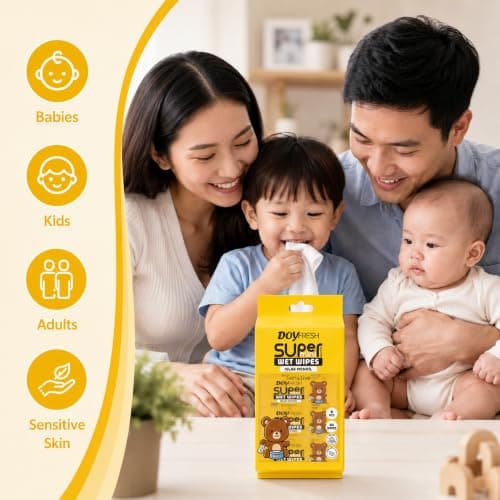 Big Dealz Super Mini Travel Wet Wipes, Sensitive, 8 Pack (64 Wipes), Yellow — view 3