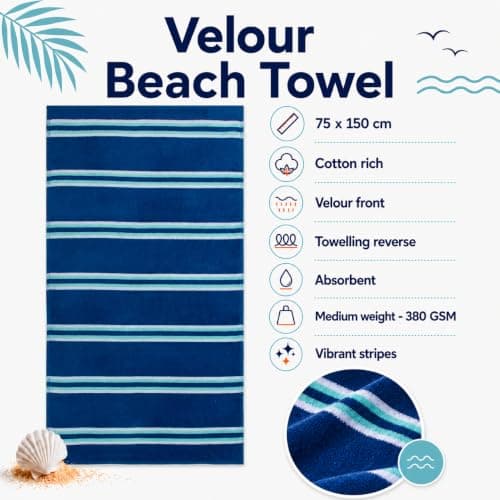 Adore Striped Beach Towels 2 Pack - Blue 75 x 150 cm — view 3
