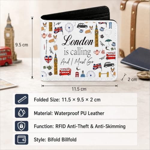 London is Calling Bifold Wallet, UK Landmark Print RFID Blocking PU Leather Purse, British Souvenir Wallet for Adults Teens Travel Gift — view 4