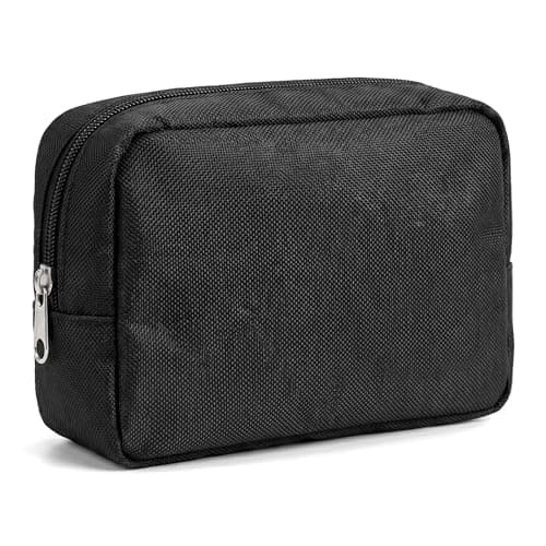 Waterproof Canvas Mini Travel Makeup Carrying Case Wash Bags Cosmetic Bag Portable Electronics Accessories Organizer Wash Gym Shaving Bag, Black