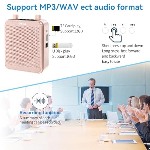 Giecy Voice Amplifier with Microphone Headset 30W Portable Multifunctional Amplifier 2800mAh Powerful Sound System for Teachers, Guides, Coaches, Presenters (Rose gold) — view 5