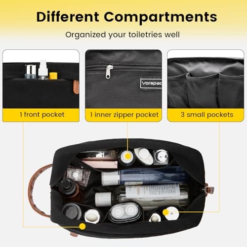 Vorspack Canvas Travel Toiletry Bag for Men, Medium, Black — view 3