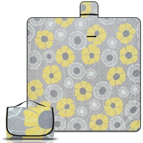 homchen Picnic Blanket, 200 x 200 cm Large Picnic Mat Machine Washable Foldable and Portable for Beach, Park, Camping, Outdoor, Party (Yellow)