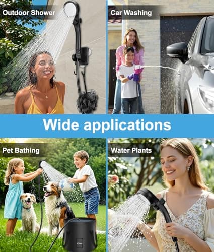 WADEO Portable Camping Shower, [6000mAh] [20L Collapsible Bucket] Rechargeable Battery Shower Pump, Outdoor Shower Kit for Beach, Pet, Travel, Car — view 2
