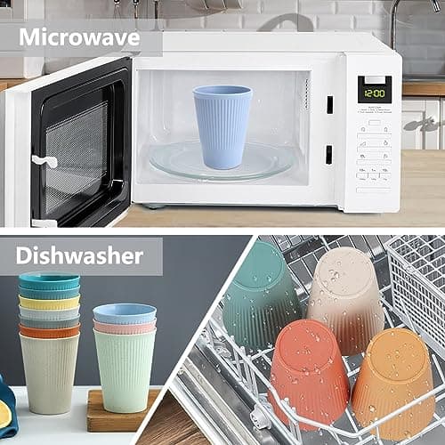 10 Colour Unbreakable Plastic Drinking Cups 350ml Reusable Tumblers Coffee Mug 10 Pack Stackable Beaker for Adults Kids Party Picnic BBQ Camping Cold Hot Drinks Microwave Dishwasher Fridge Safe — view 4