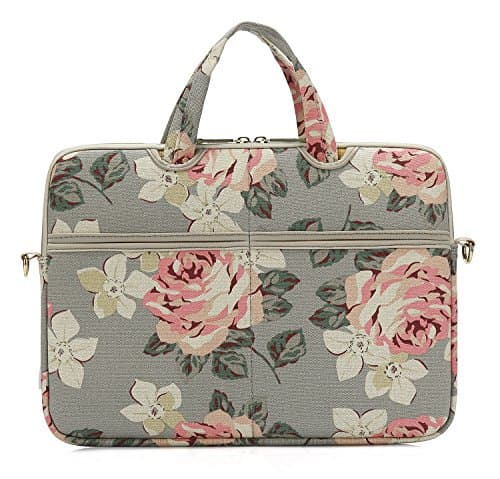 kayond Gray Rose Patten Canvas Laptop Shoulder Messenger Bag Case Sleeve for 14 Inch Laptop and Macbook Pro A1707 (14-14.1 inch, Gray Rose) — view 3