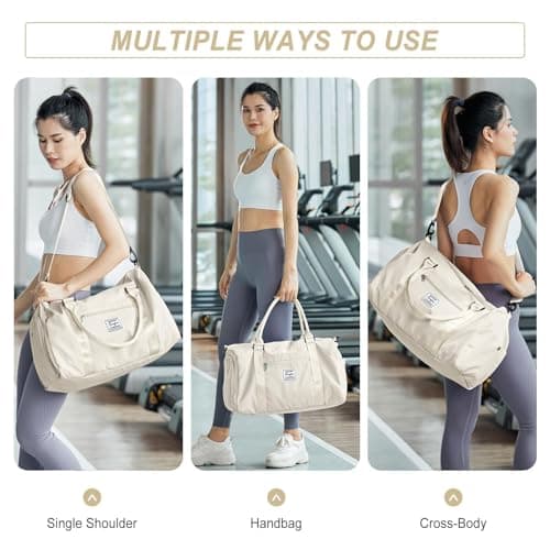 HYC00 Gym Bag Women Men with Shoes Compartment & Wet Pocket,for Easyjet Airlines Cabin Bag 45x36x20 Underseat Travel Duffel Bag Holdall Tote Carry on Luggage Overnight Bag Carry on Bag,Milky White — view 6