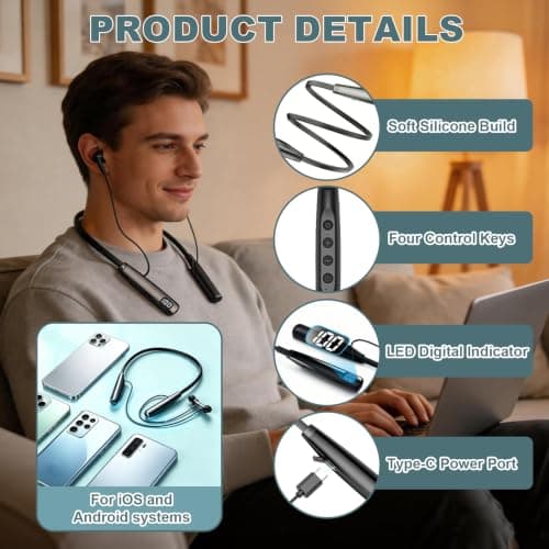 Bluetooth 5.4 Magnetic Neckband Earphones, 100H Playtime, LED Display — view 5