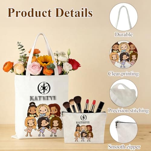Nhemeylp Canvas Tote Bag Set, Reusable Large Tote Bag with Makeup Bag for Women, Foldable Shopping Bags with Cosmetic Bags for Commuting, Travel & Fan Events, Kpop Gifts for Girls Teenagers — view 3