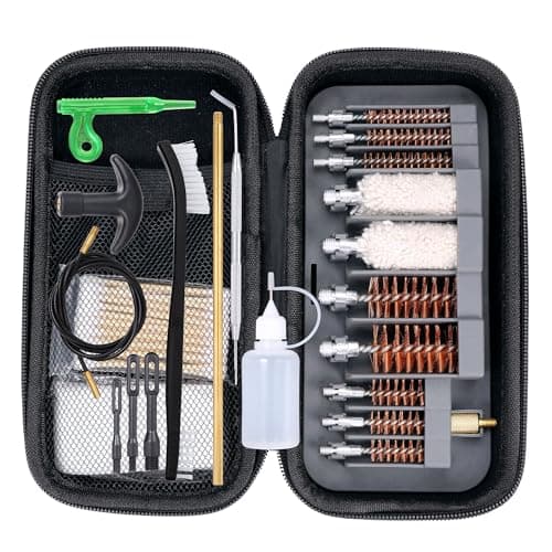 Universal 24pcs Gun Cleaning Set for Rifle Pistol Shotgun with Portable Carrying Case Handgun Cleaning Kit with Bronze Brushes .22/.357/.40/.45, Brass Jags Rod Adapter Cotton Swabs