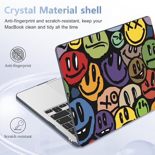 Lepeoac Case for MacBook Air 15 Inch 2025 2024 2023 Release M4 A3241 M3 A3114 M2 A2941, Hard Shell with Screen Protector & Keyboard Cover, Compatible with Touch ID, Happy Emoji — view 6