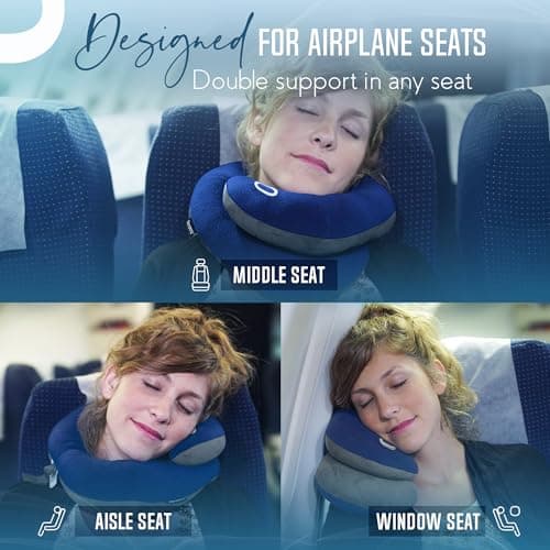 BCOZZY Travel Neck Pillow for Airplane, Head & Chin Support, Large Navy — view 4