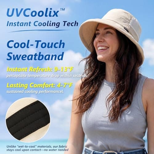 TOP-EX Sun Hat Women Wide Brim SPF 50 UV Protection with Chin Strap Packable Bucket Hat for Travel Beach Outdoor Summer Waterproof Lightweight Gardening H iking Fishing Camping Beige L/XL — view 3