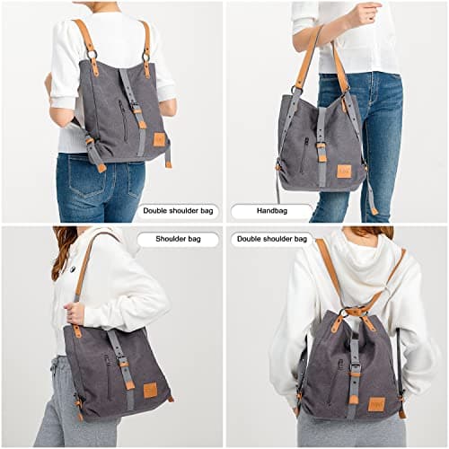Women Backpack Canvas Shoulder Bag Anti-Theft Travel Rucksack Convertible 3 in 1 Crossbody Bag Vintage Fashion Backpack Women Ladies Handbag College Daypack (Grey) — view 2